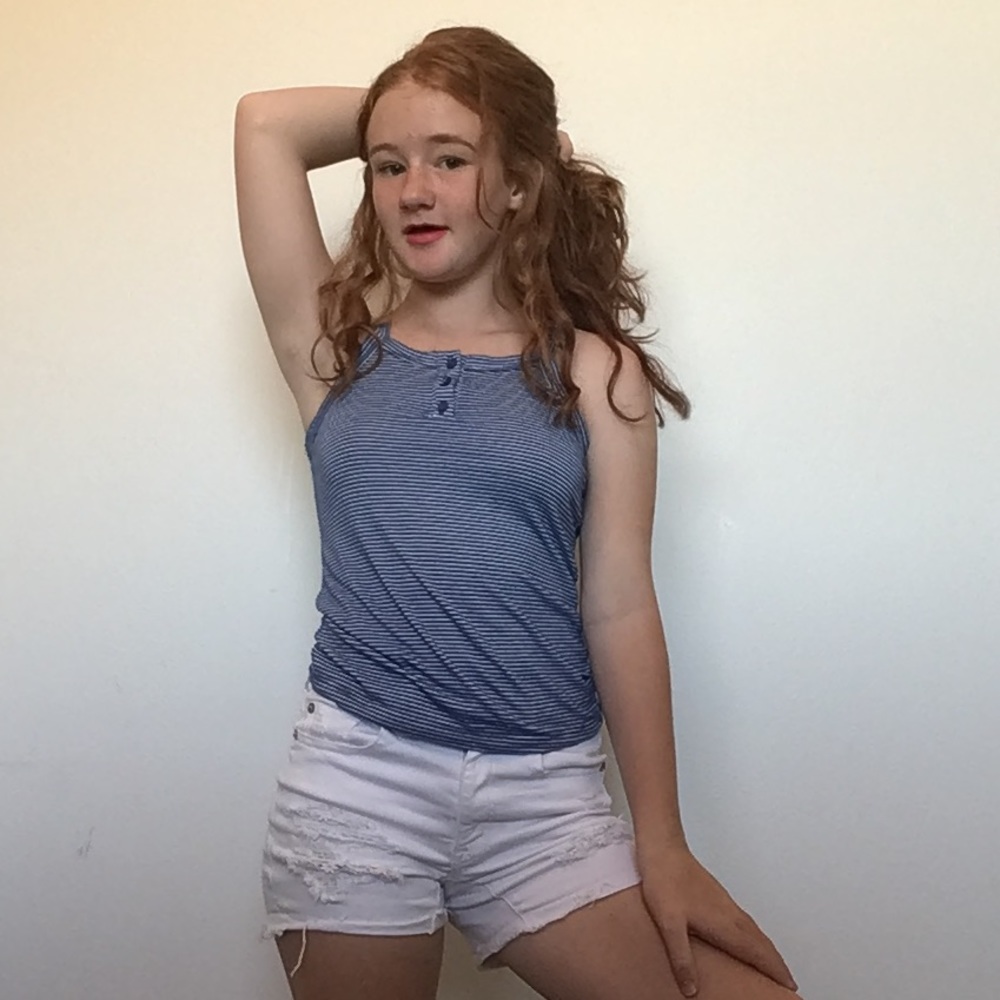 Girls blue and white striped tank top